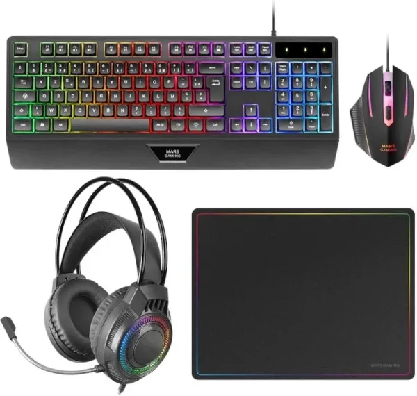 Mars Gaming Teclado+Raton+Alfombrilla+Auricular