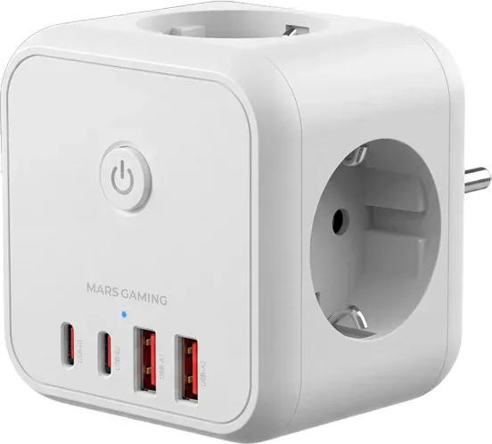 CARGADOR CUBO 3xAC + 2xUSB-C + 2xUSB-A 20W PD+GaN TYPE-F BLANCO MARS GAMING