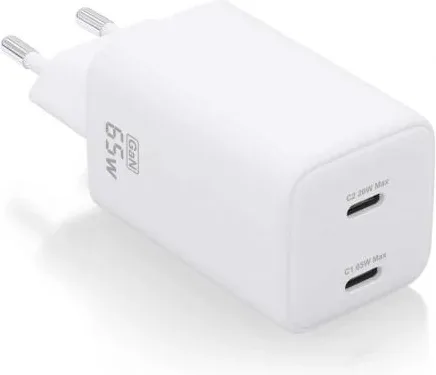 Cargador de Pared GaN Aisens ASCH-65W2P039-W/ 2xUSB Tipo-C/ 65W