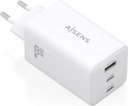 Cargador de Pared GaN Aisens ASCH-100W3P051-W/ 2xUSB Tipo-C/ 1xUSB/ 100W