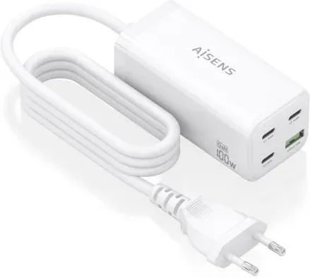Cargador Sobremesa GaN Aisens ASCH-100W4P053-W/ 3xUSB Tipo-C/ 1xUSB/ 100W
