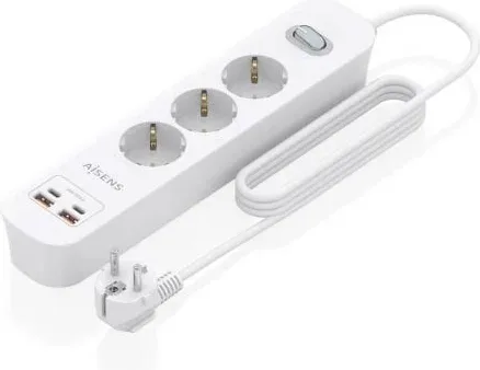 Regleta con Interruptor Aisens ASPS-2A2C10-W/ 3 Tomas de Corriente/ 2 USB - 2 USB Tipo-C/ Cable 1.4m/ Blanco