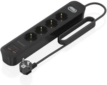 Regleta con Interruptor Aisens ASPS-2A2C13-BK/ 4 Tomas de Corriente/ 2 USB - 2 USB Tipo-C/ Cable 1.4m/ Negro