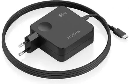 Cargador de Pared Aisens ASCH-1PD65WL80-BK/ 1xUSB Tipo-C/ 65W/ Negro