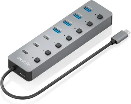 Hub USB Tipo-C 3.2 Aisens ASUC-8P044-GR/ 4xUSB/ 3xUSB Tipo-C/ 1xUSB Tipo-C PD/ Gris