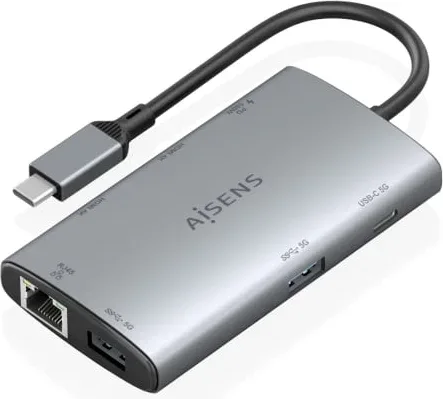 Docking USB Tipo-C Aisens ASUC-7P049-GR/ 2xHDMI 4K/ 1xRJ45/ 2xUSB/ 1xUSB Tipo-C/ 1xUSB Tipo-C PD/ Gris