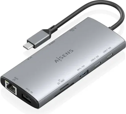 Docking USB Tipo-C Aisens ASUC-10P050-GR/ 1xDisplayPort/ 1xHDMI 4K/ 1xRJ45/ 2xUSB/ 2xUSB Tipo-C/ 1xUSB Tipo-C PD/ 1xLector de Tarjetas/ Gris