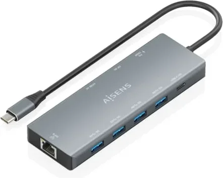 Docking USB Tipo-C Aisens ASUC-9P051-GR/ 1xDisplayPort/ 1xHDMI 4K/ 4xUSB/ 1xUSB Tipo-C/ 1xRJ45/ 1xUSB Tipo-C PD/ Gris