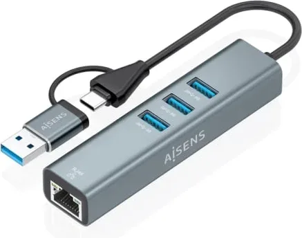 Hub USB + USB Tipo-C 3.2 Aisens A109-1033/ 3xUSB/ 1xRJ45/ Gris