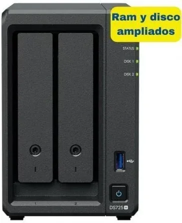 NAS Synology Diskstation DS725+/ 2 Bahías 3.5"- 2.5"/ 8GB DDR4/ 8TB/ Formato Torre