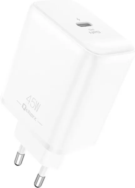 Cargador qcharx hermes 45w gan 1 USB tipo c blanco