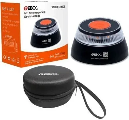 Luz baliza de emergencia para coche Ebox V16 IoT EB2503/ Homologada/ Base Imantada/ Geolocalizable/ Funciona a Pilas/ Incluye Funda