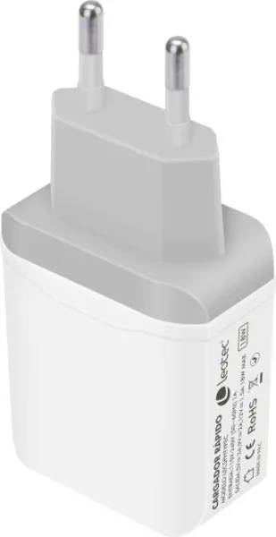Cargador de pared leotec con cable tipo c 20w carga rapida blanco