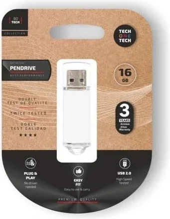 Pendrive 16GB Tech One Tech Basic USB 2.0/ Blanco