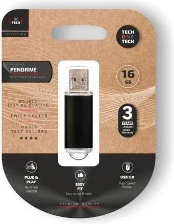 Pendrive 16GB Tech One Tech Basic USB 2.0/ Negro