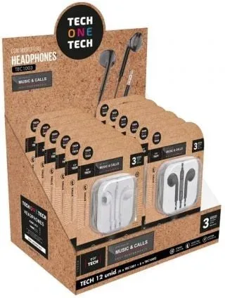 Expositor de Auriculares Tech One Tech EarTECH TEC1003 / con Micrófono/ Jack 3.5/ Incluye 6 Auriculares Blancos y 6 Auriculares Negros