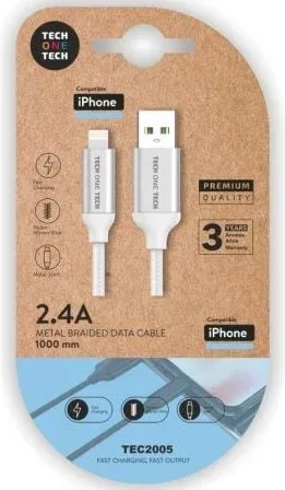 Cable USB 2.0 Tech One Tech TEC2005/ USB Macho - Lightning Macho/ 1m/ Blanco