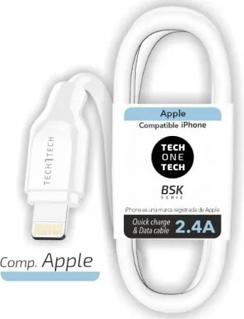 Cable USB 2.0 Lightning Tech One Tech TEC2902/ Lightning Macho - USB Macho/ 1m/ Blanco