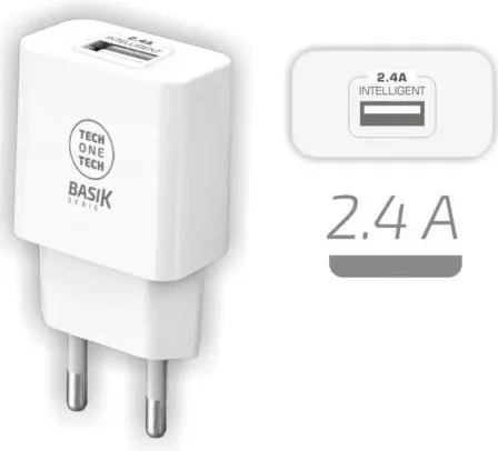 Cargador de Pared Tech One Tech TEC2904/ 1xUSB/ 2.4A/ Blanco