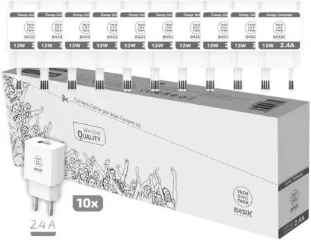Pack 10 Cargadores de Pared Tech One Tech Basik TEC2954/ 1xUSB/ 12W