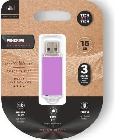 Pendrive 16GB Tech One Tech Basic USB 2.0/ Púrpura Claro