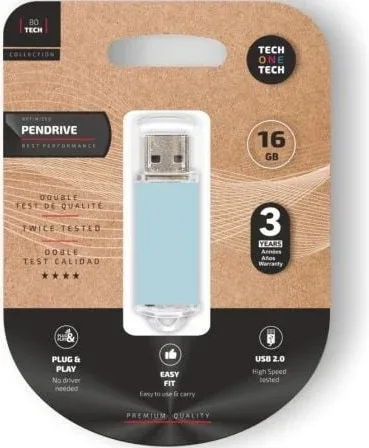 Pendrive 16GB Tech One Tech Basic USB 2.0/ Azul Cielo