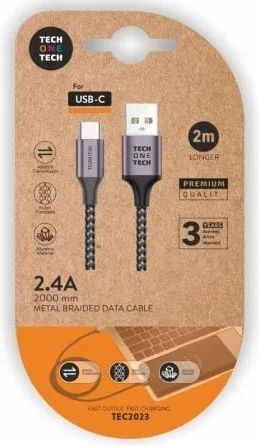 Cable USB 2.0 Tipo-C Tech One Tech TEC2023/ USB Tipo-C Macho - USB Macho/ 2m/ Gris