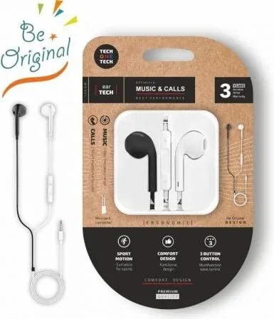 Auriculares Intrauditivos Tech One Tech earTECH B&W Be Original TEC1011/ con Micrófono/ Mini Jack 3.5/ Blanco y Negro