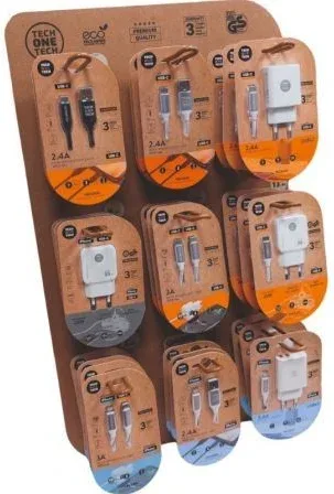 Expositor de Cargadores GaN y Cables Tech One Tech EKO 400903/ 9 ganchos/ Incluye 27 Productos