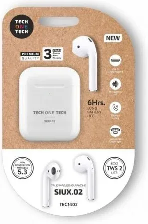 Auriculares Bluetooth Tech One Tech SIUX.02 TEC1402/ con estuche de carga/ Autonomía 6h/ Blancos