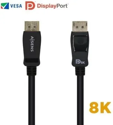 Cable DisplayPort 1.4 8K Aisens A149-0432/ DisplayPort Macho - DisplayPort Macho/ 2m/ Certificado/ Negro