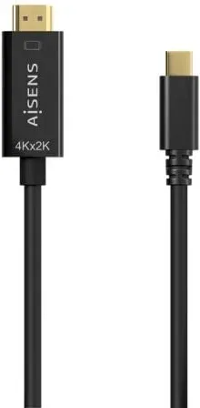 Cable Conversor HDMI 4K Aisens A109-0624/ USB Tipo-C Macho - HDMI Macho/ Hasta 27W/ 1250Mbps/ 1.8m/ Negro