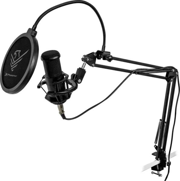 Kit microfono phoenix streamcast pro gaming conector jack - brazo articulado - filtro antipop y montura antivibración