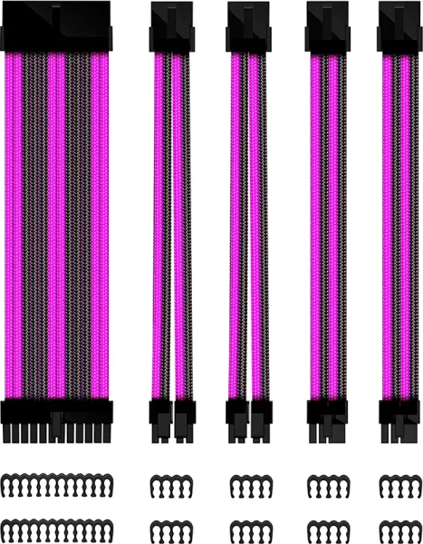Kit de extension phoenix cables fuente de alimentacion 30cm 24 pines - 4 + 4 pines - 6 + 2 pines negro y morado