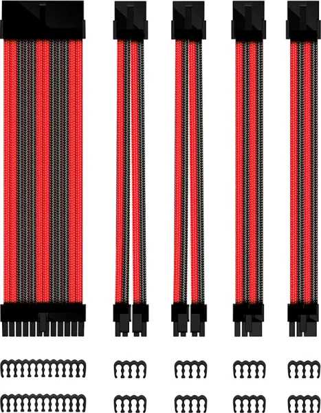 Kit de extension phoenix cables fuente de alimentacion 30cm 24 pines - 4 + 4 pines - 6 + 2 pines negro y rojo