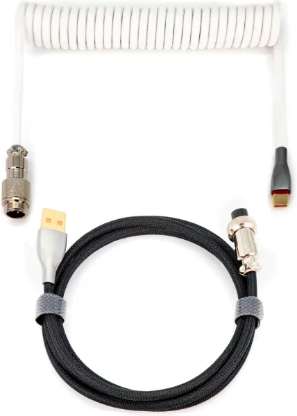 Phoenix kioru cable aviador en espiral con conector tipo c para teclados gaming negro y blanco