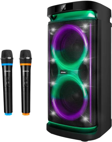 Altavoz rumbleboss xl phoenix 160w rms batería 7000 mah función karaoke 2 microfonos inalambricos incluidos