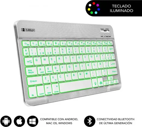 Teclado Subblim Smart Backlit Bluetooth Retroilumindo Silver