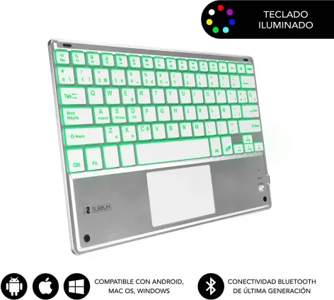 SUBBLIM Teclado Bluetooth Smart Backlit BT Keyboard Touchpad Silver