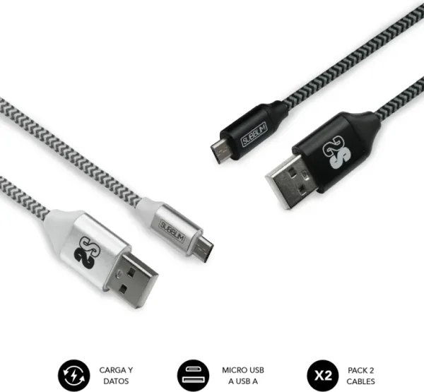 Cable Subblim 2X Premium Micro USB 2.4A 1M Alu Black/Silver