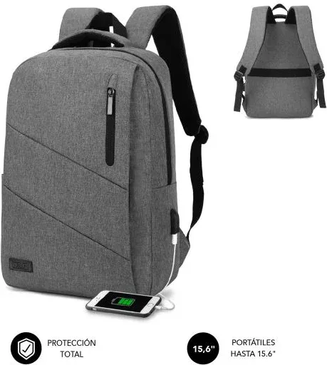 Mochila Subblim City Backpack para Portátiles hasta 15.6"/ Puerto USB/ Gris