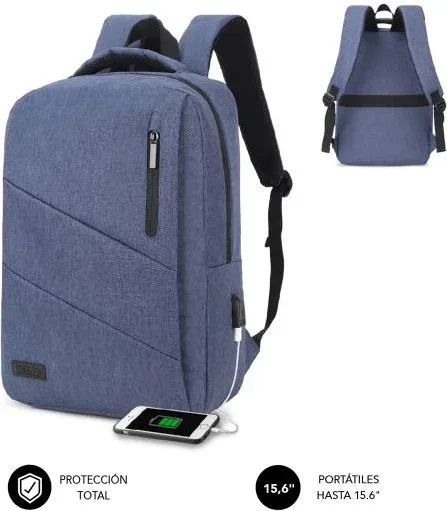 Mochila Subblim City Backpack para Portátiles hasta 15.6"/ Puerto USB/ Azul