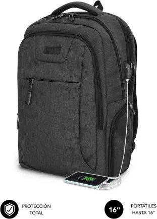 Mochila Subblim Professional Air Padding Backpack para Portátiles hasta 16"/ Puerto USB/ Negra