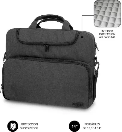 Maletín Subblim Air Padding para Portátiles hasta 14"/ Gris Oscuro