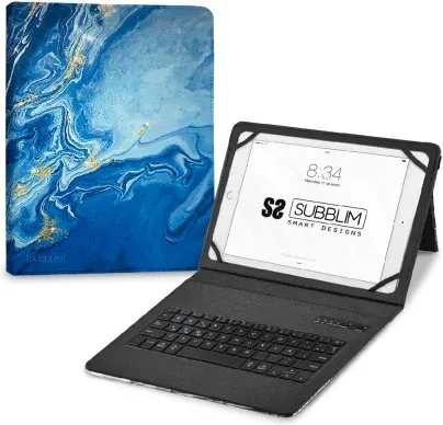SUBBLIM Funda con Teclado Keytab Pro BT Trendy Marmol Azul