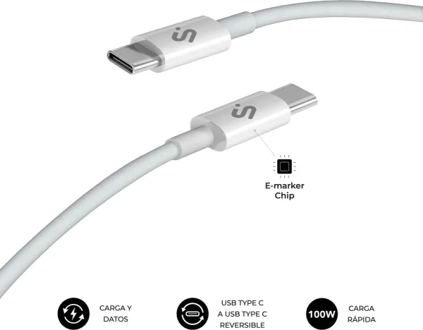 SUBBLIM CABLE PLUS 100W C-C 2m WHITE