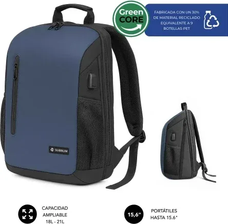Mochila Subblim Xpand Air Padding Backpack para Portátiles hasta 15.6"/ 21L/ Puerto USB/ Azul
