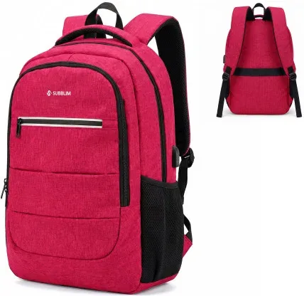 Mochila Subblim City Plus 26L Backpack para Portátiles hasta 15.6"/ Puerto USB/ Repelente al agua/ Reflectante/ Cinta para Trolley/ Roja