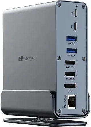 Docking USB Tipo-C Leotec LEDS06/ 5xUSB/ 2xUSB Tipo-C/ 1xUSB Tipo-C PD/ 1xDisplayPort/ 2xHDMI 4K/ 1xRJ45/ 1xJack 3.5/ 1xLector de Tarjetas/ Gris