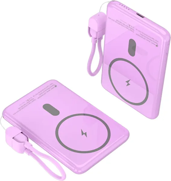 Powerbank 5000mAh Leotec LEPOWW20W5P/ 20W/ Wireless/ Púrpura/ Incluye Cable USB Tipo-C